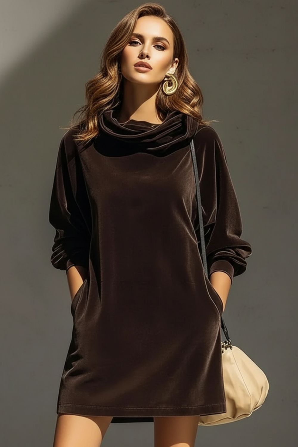 Moréna – Velvet drape comfort – Cowl neck mini dress