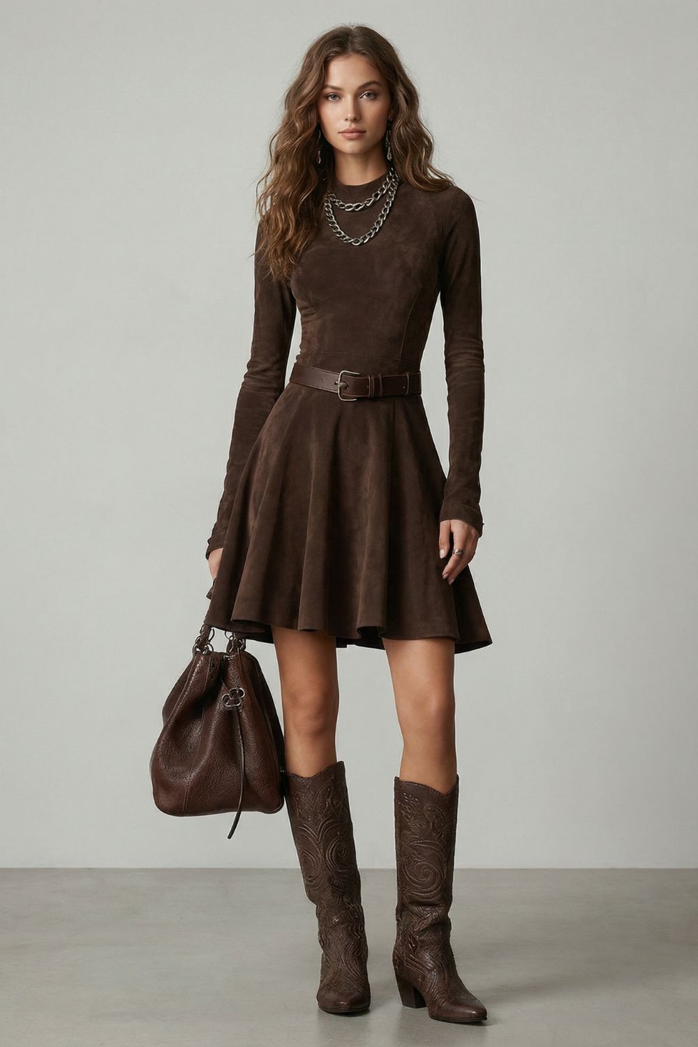 Cavellina – Belted suede effect – Mini dress (Belt included)
