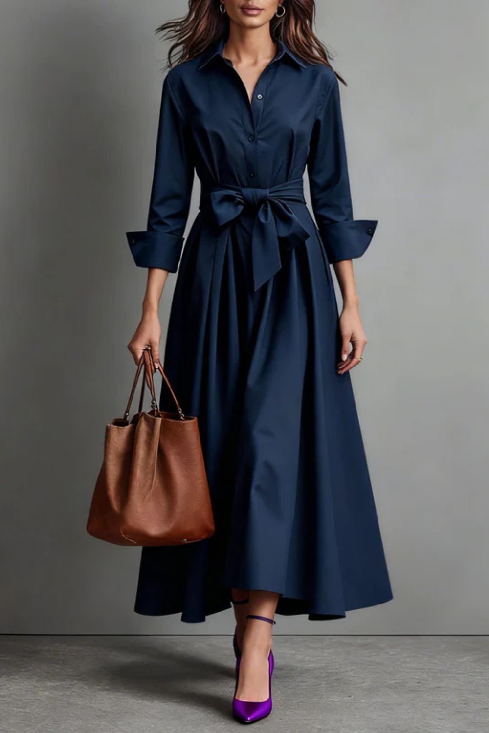 Valmira – Waist tie elegance – Shirt maxi dress
