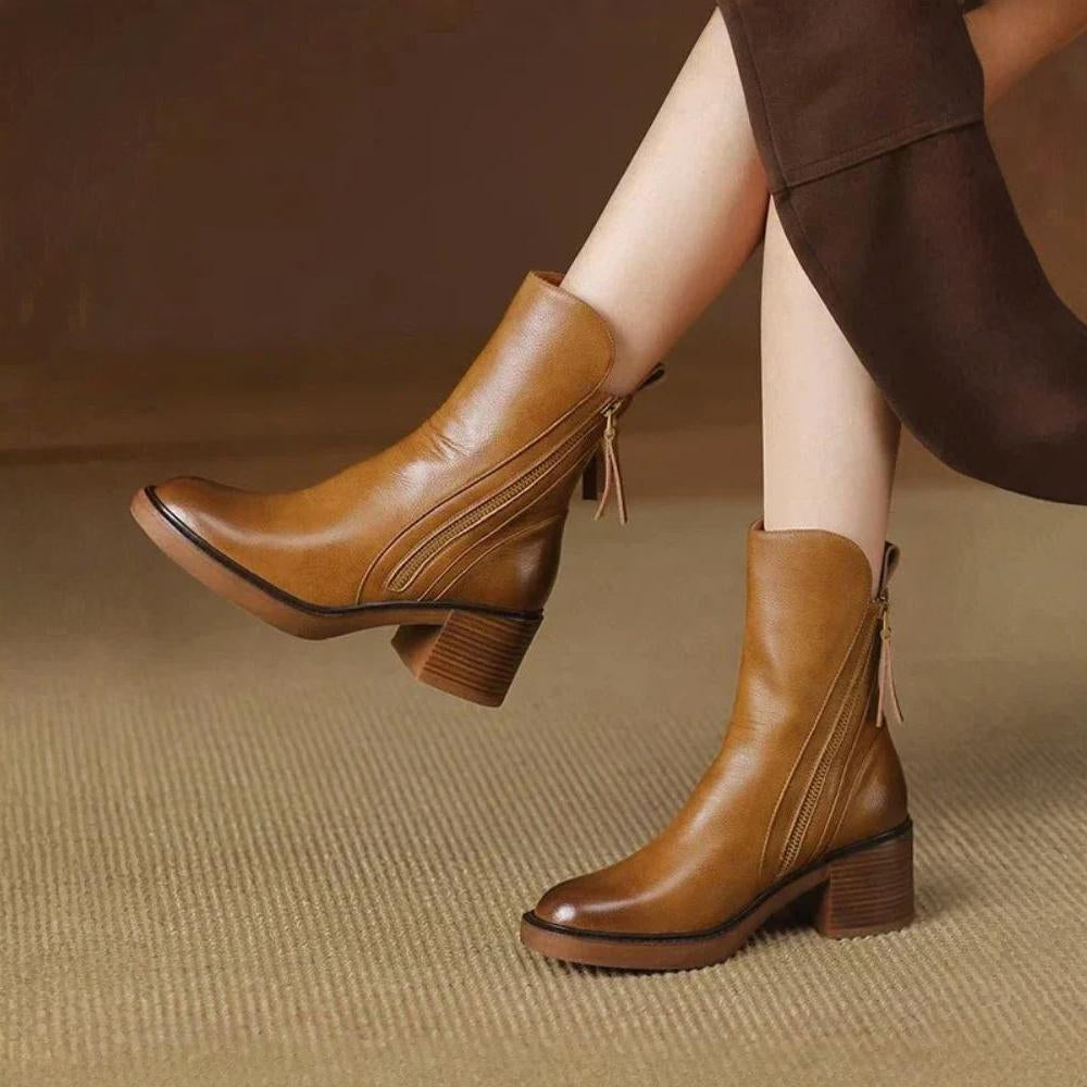 Amara | Elegant Leather Ankle Boots