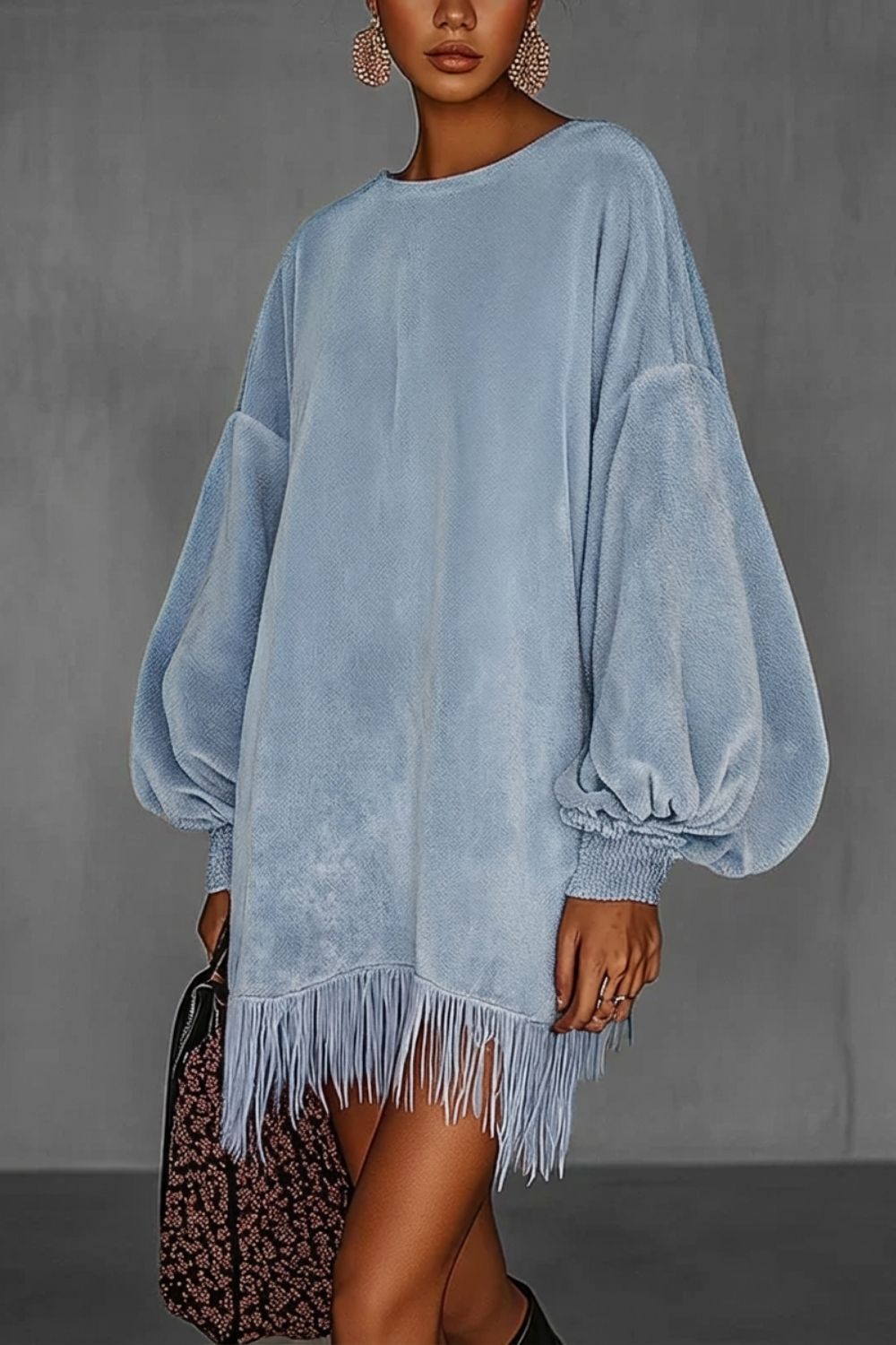 Bellurie – Voluminous sleeves – Fringe mini dress
