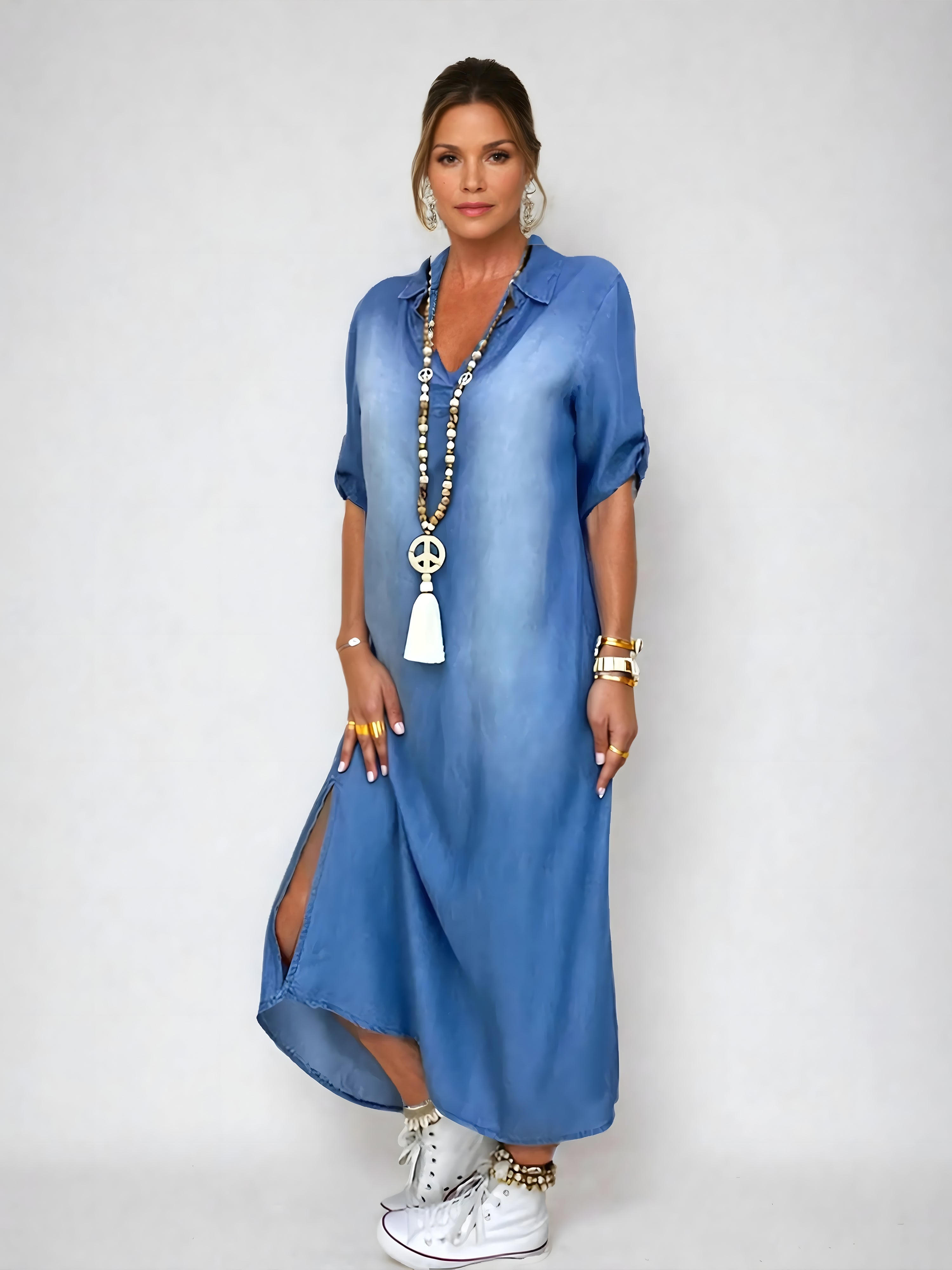 Hazel | Elegant Denim Maxi Dress