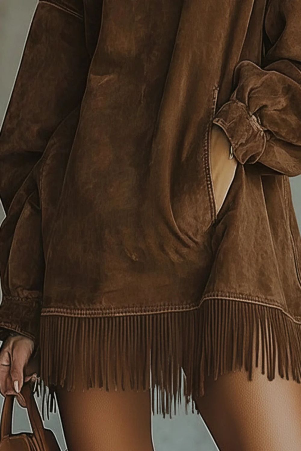 Viretta – Suede fringe detail – Turtleneck mini dress
