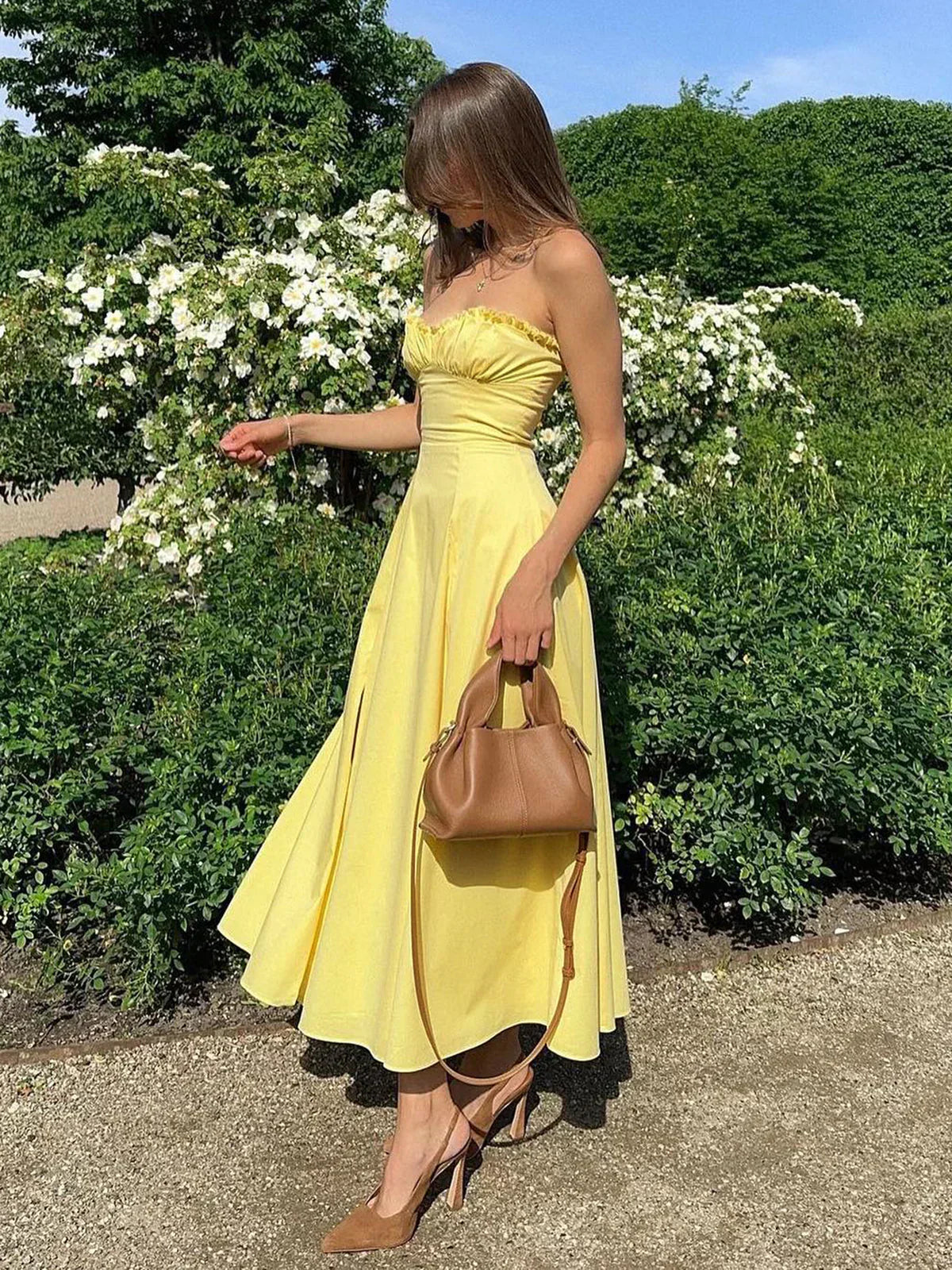 Lydia | Lemon Corset Midi Dress