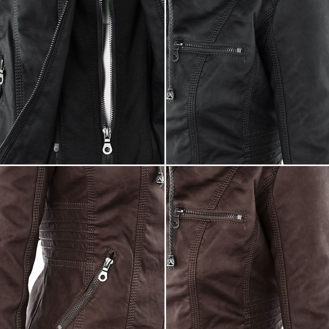 Isolde | Elegant Hooded Leather Jacket
