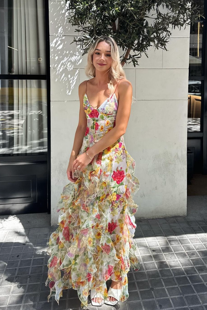 Lyra | Chiffon Rose Print Maxi Dress