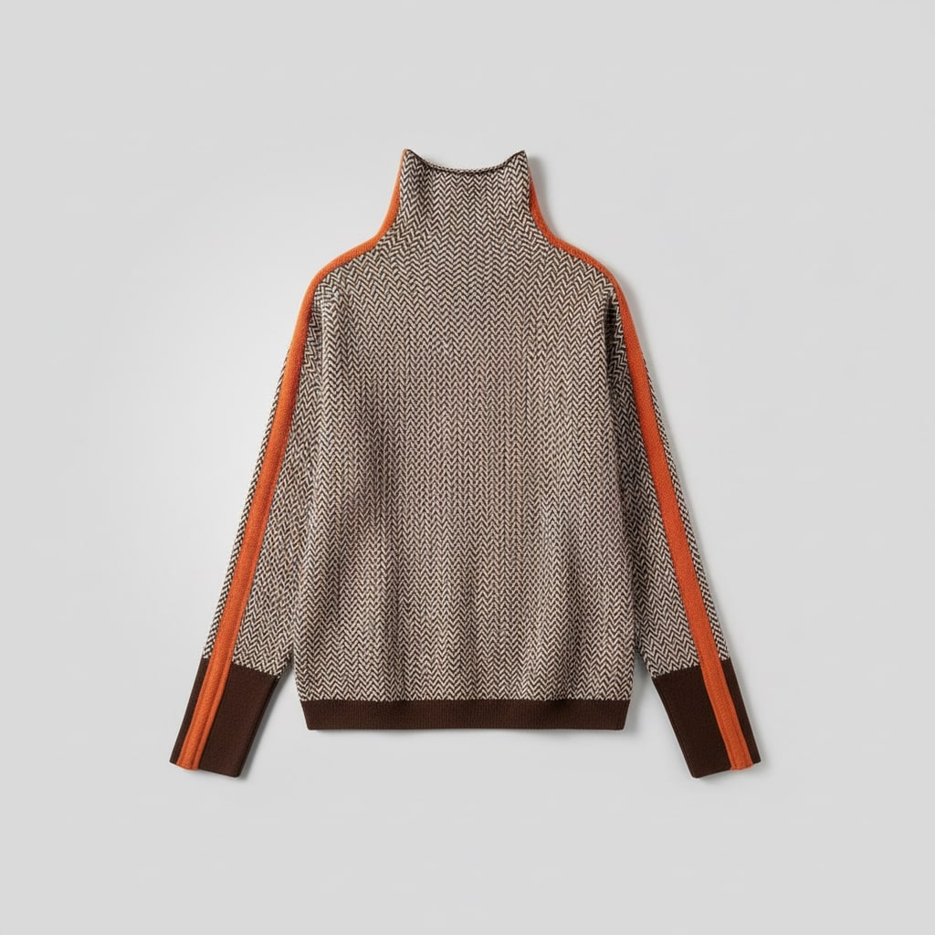 Elara | Contrast Striped Roll Neck Sweater