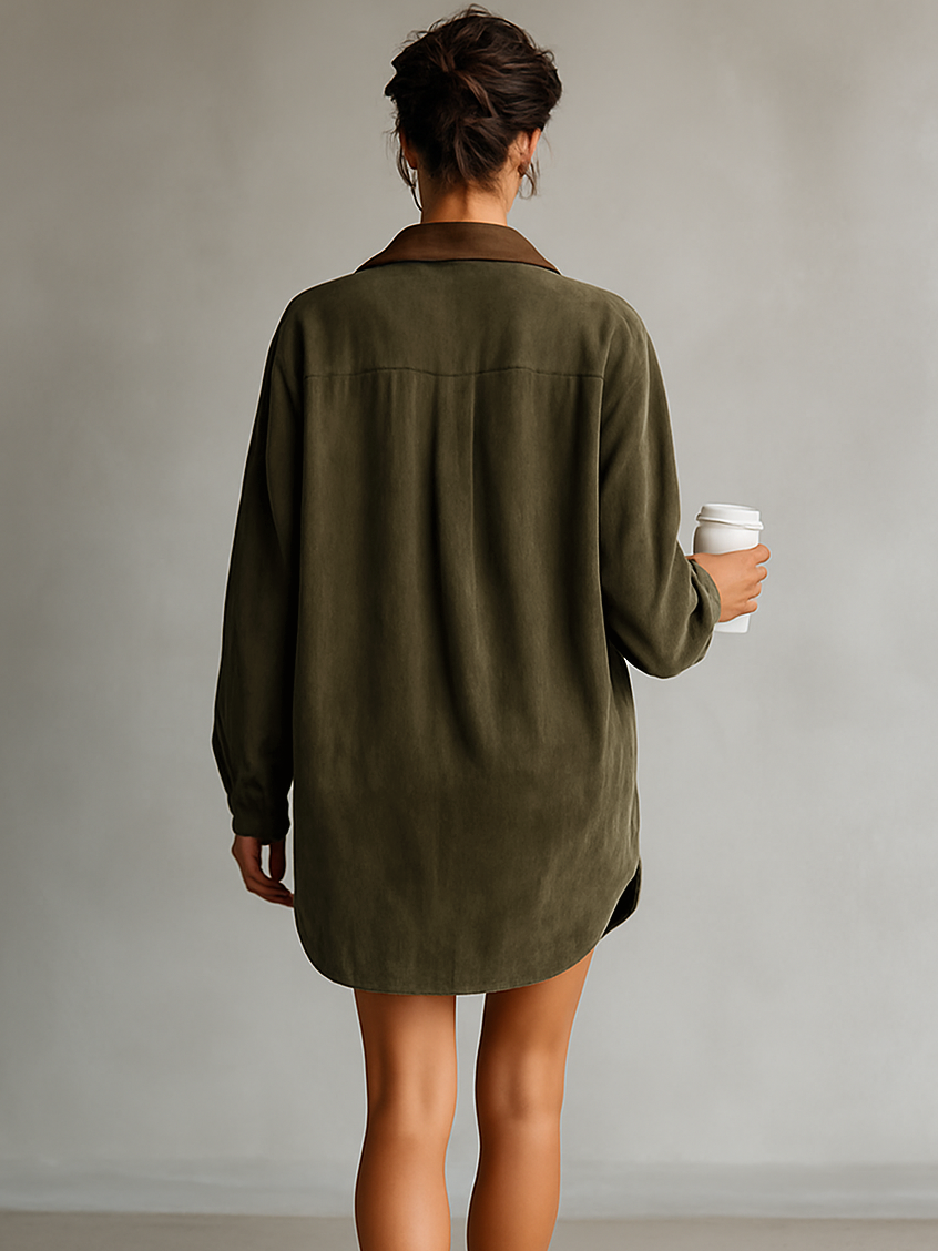Lorentza – Two-tone collar detail – Suede shirt mini dress