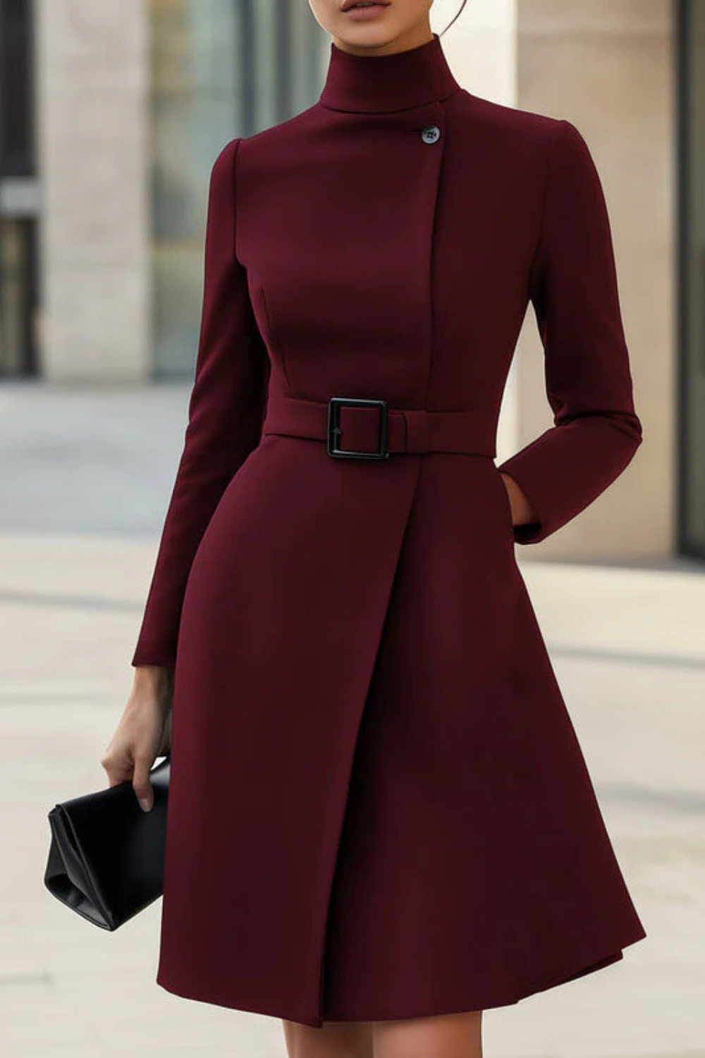 Nivara – Asymmetric belted waist – A-line midi dress
