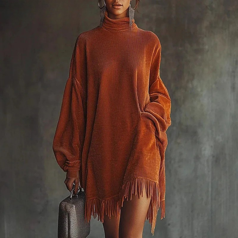 Ariana | Fringed Turtleneck Dress