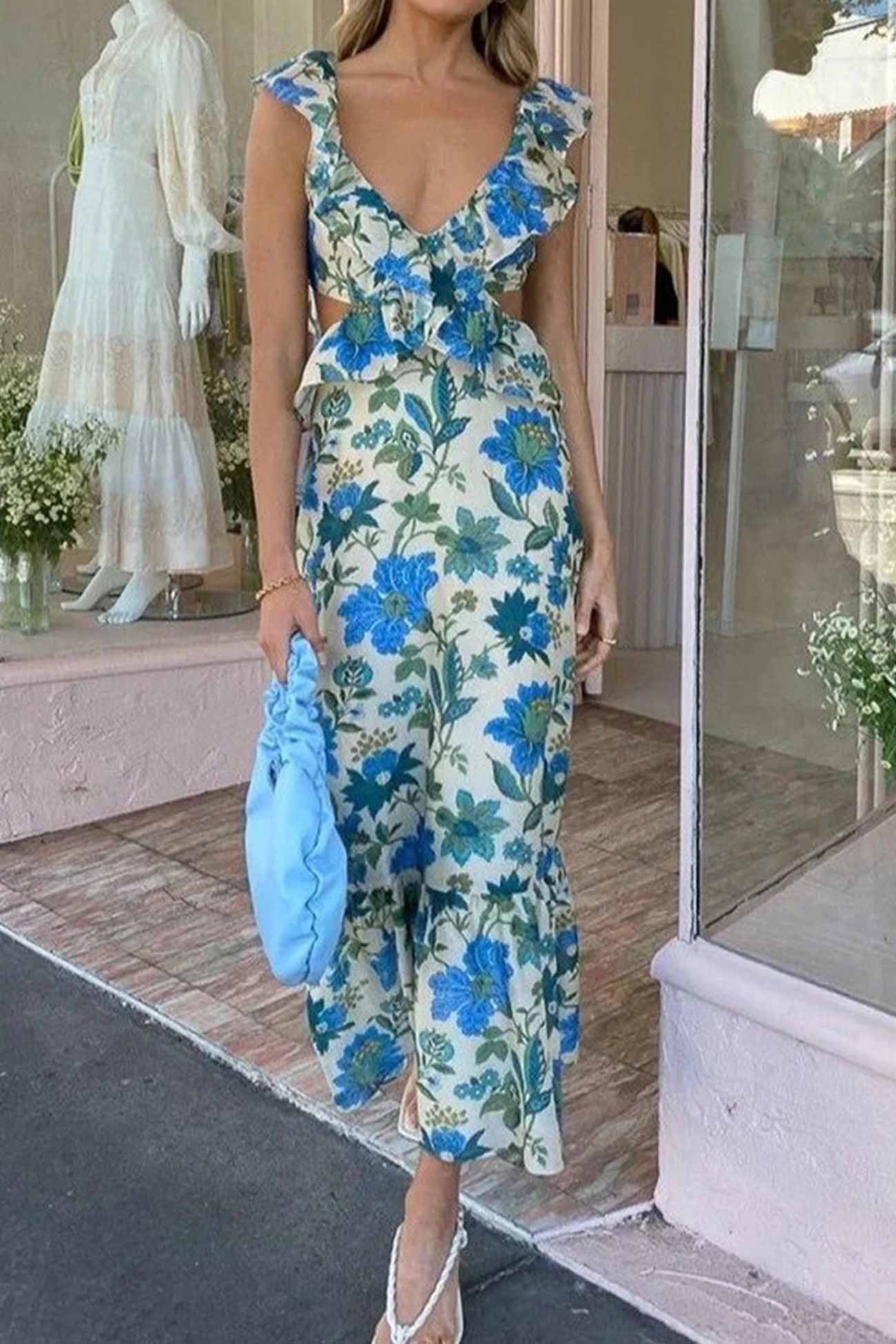 Aria | Floral Ruffle Midi Dress