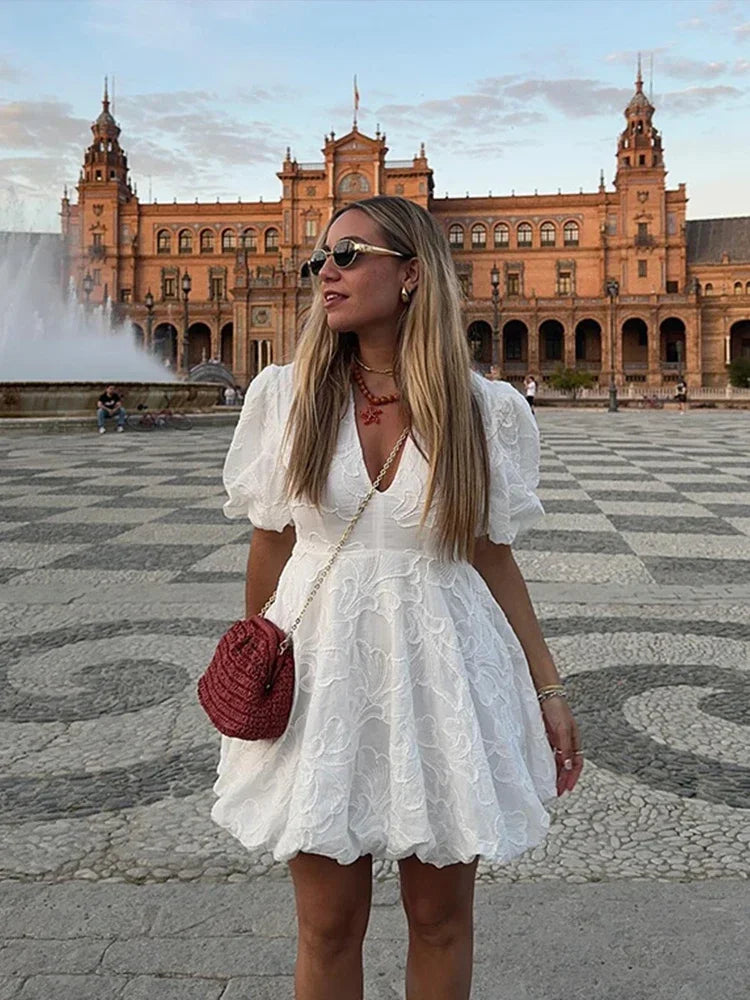 Kiara | Embroidered Puff Dress