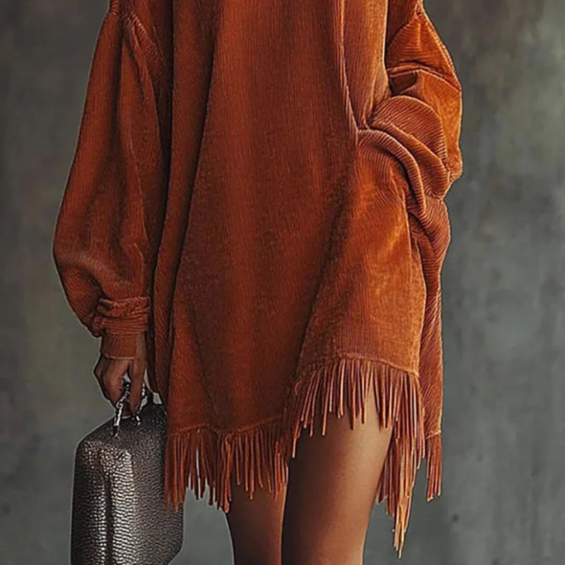 Ariana | Fringed Turtleneck Dress