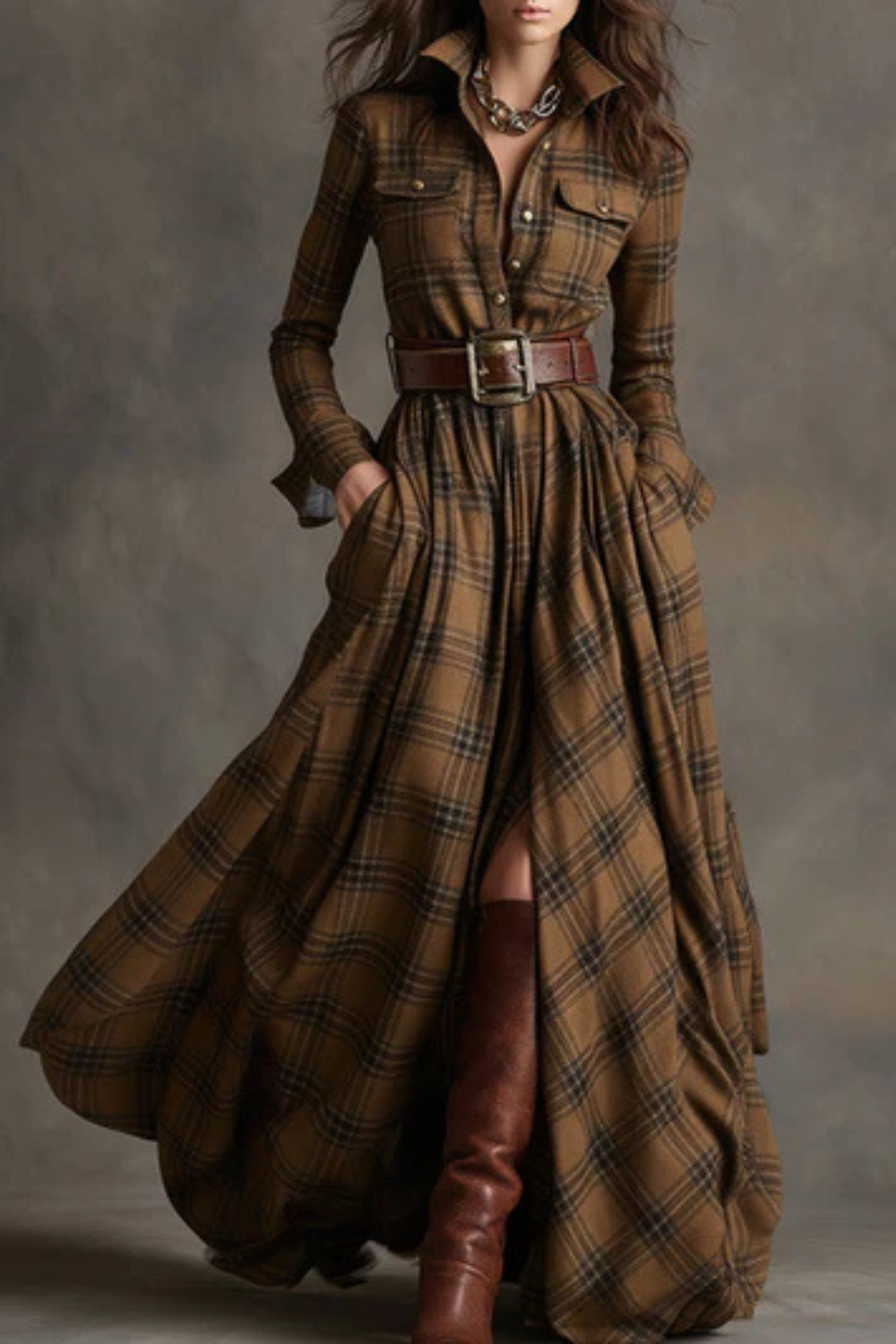 Velerine – Highland charm – Plaid maxi shirt dress