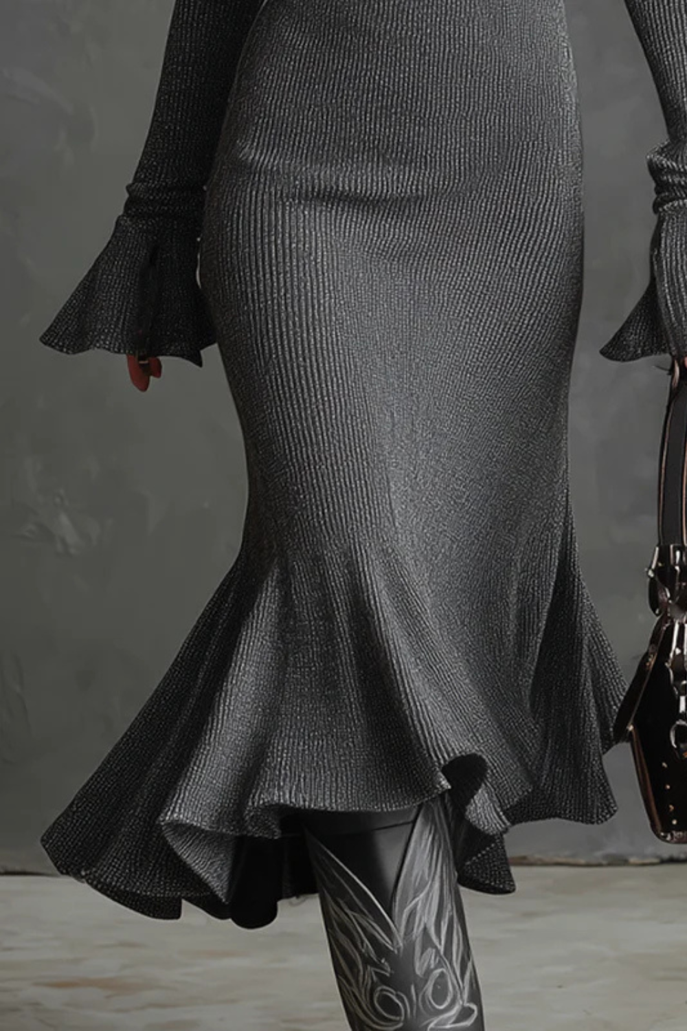 Veloria – Flared cuff elegance – Zip midi dress