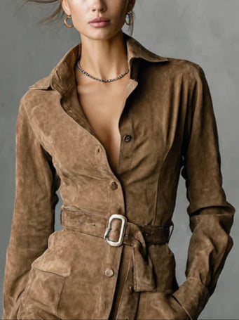 Mireille | Suede Midi Shirt Dress