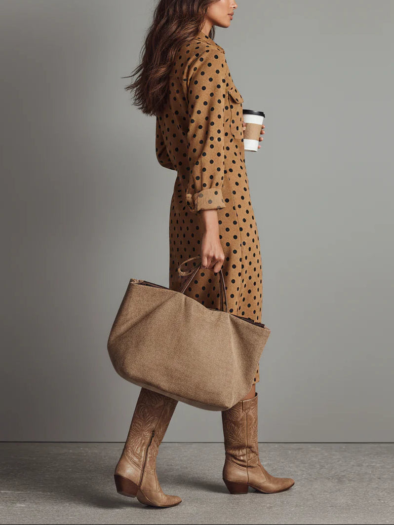 Clara | Polka Dot Faux Leather Midi Dress