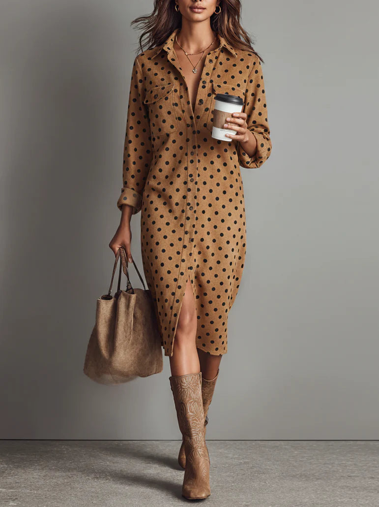Clara | Polka Dot Faux Leather Midi Dress