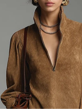 Fiona | Suede Turtleneck Mini Dress