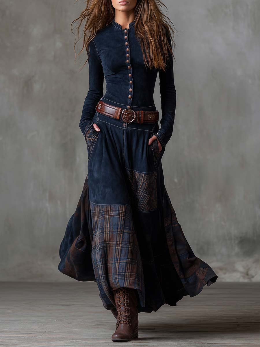 Aveline | Vintage Suede Maxi Dress