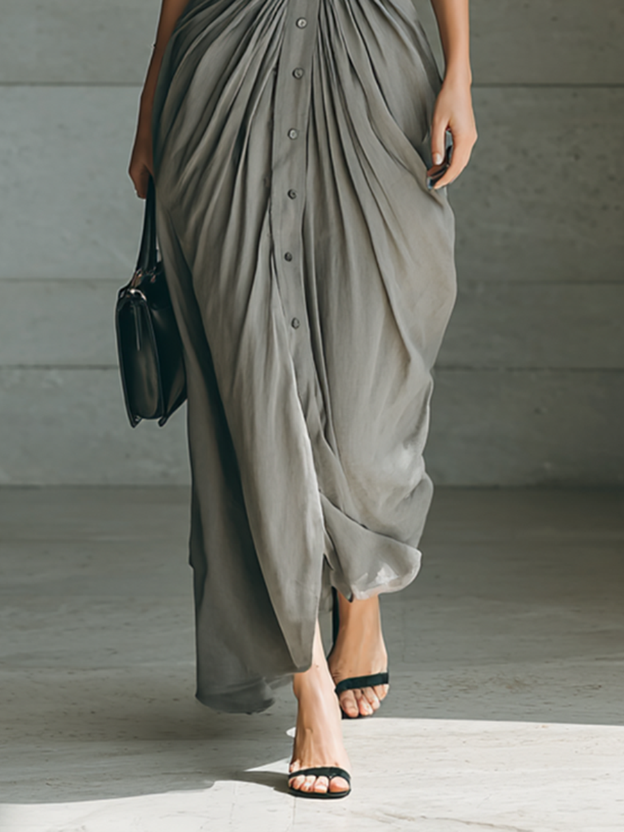 Solenzia – Pleated waist drama – Maxi shirt dress