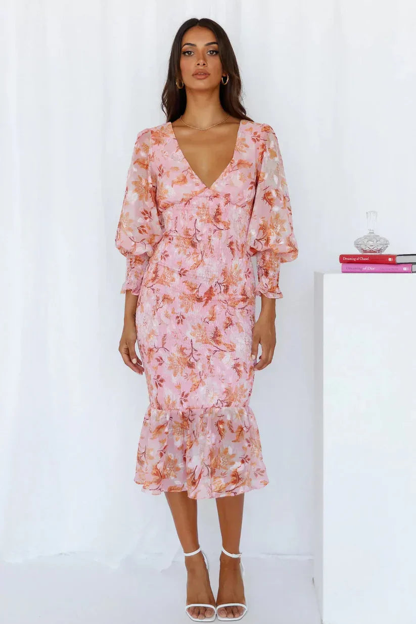 Elena | Floral Print Midi Dress