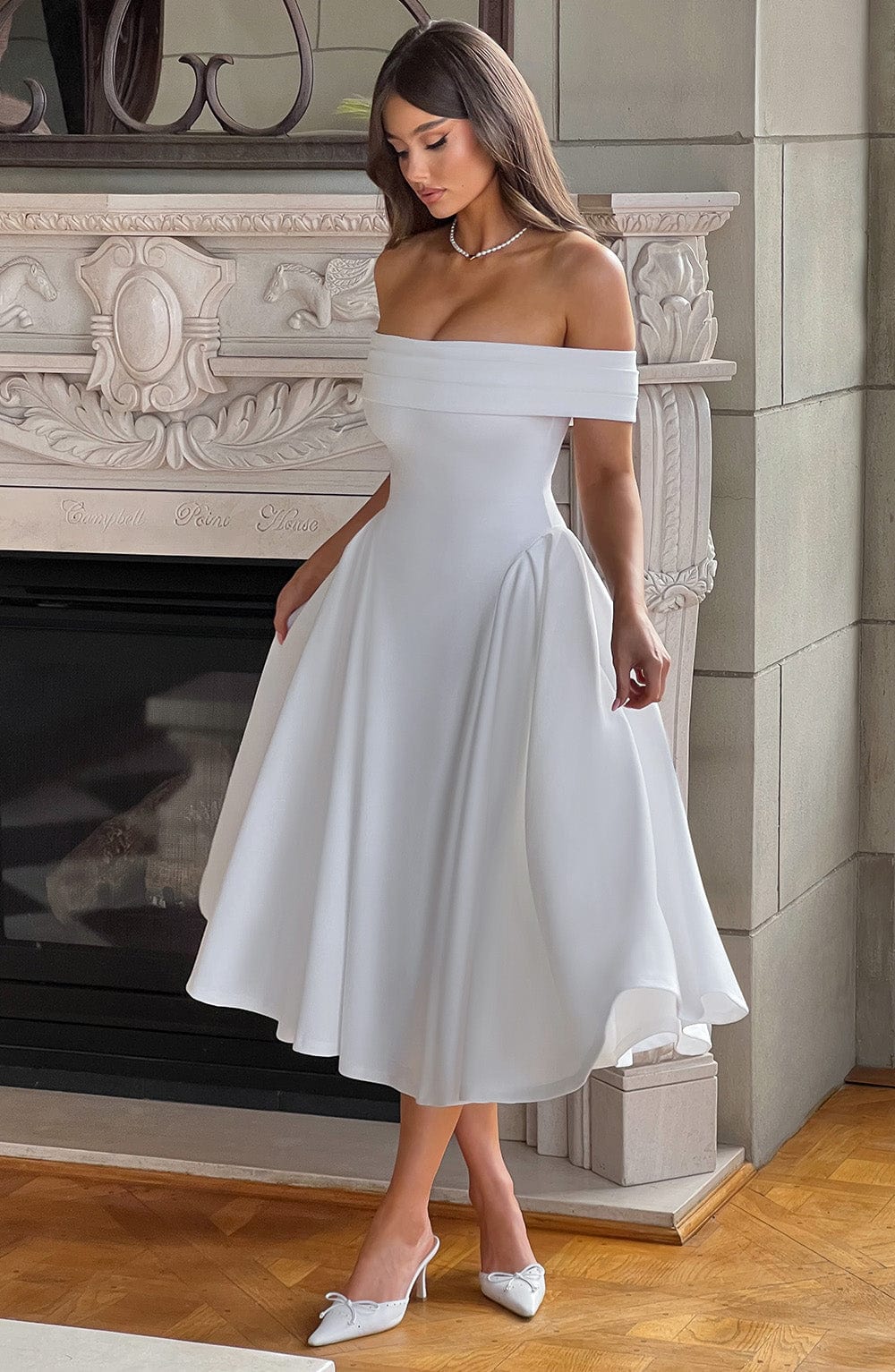 Mira | Off-Shoulder Pleated Midi Dress