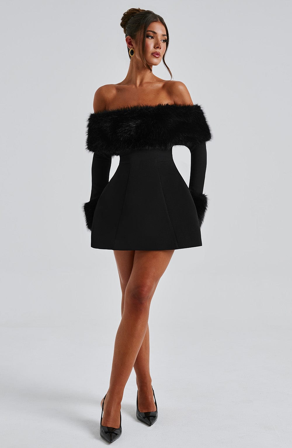 Rora | Off-Shoulder Fur Sleeve Dress