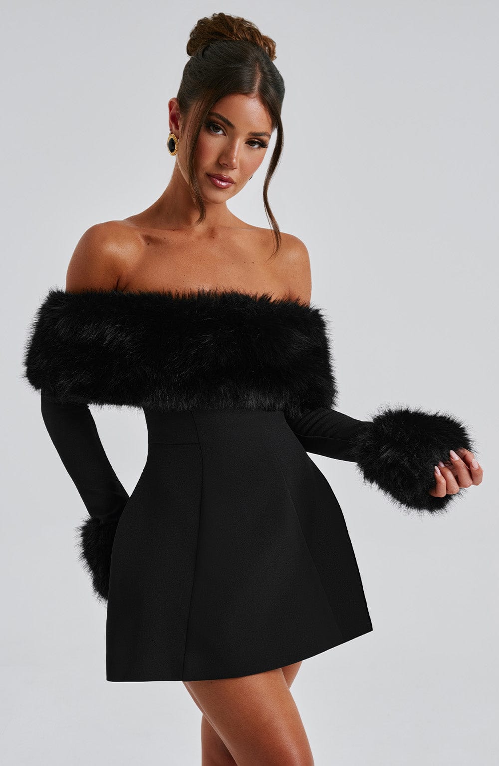 Rora | Off-Shoulder Fur Sleeve Dress