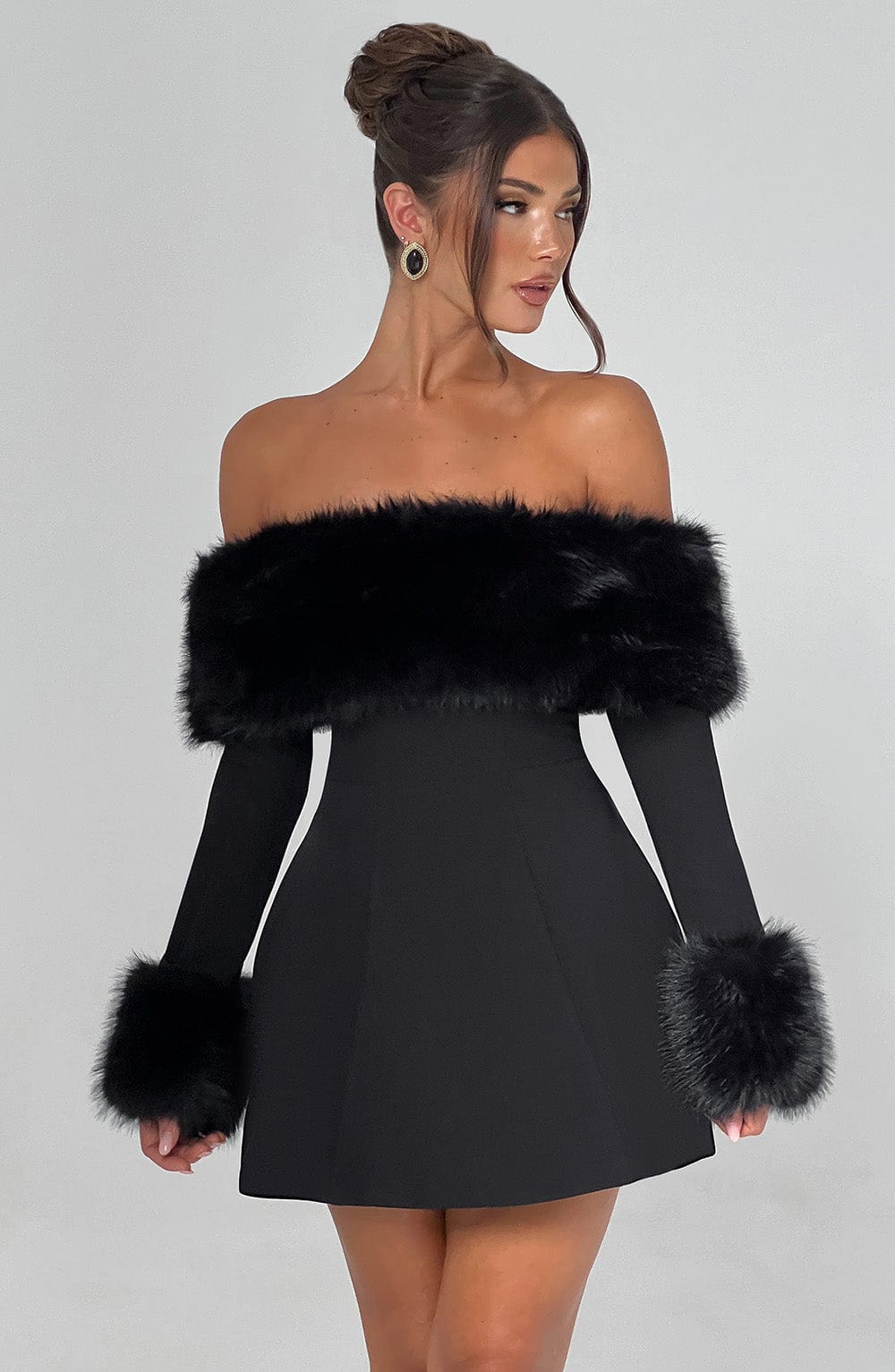 Rora | Off-Shoulder Fur Sleeve Dress