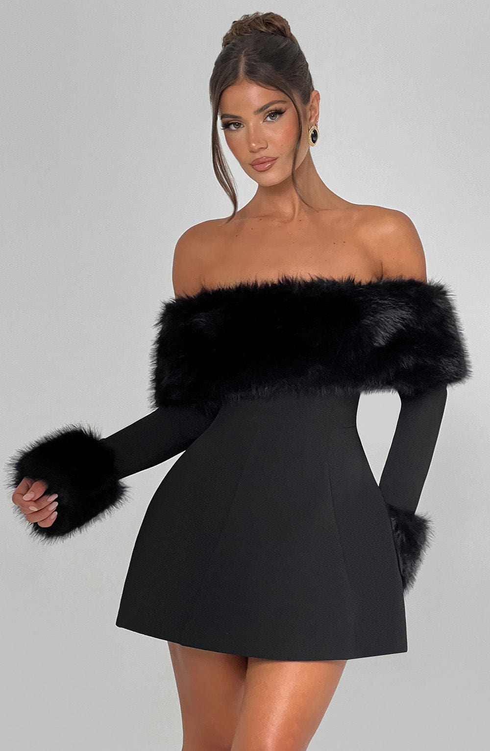 Rora | Off-Shoulder Fur Sleeve Dress