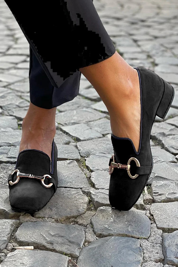 Cassandra | Black Leather Loafers with Gold Detail