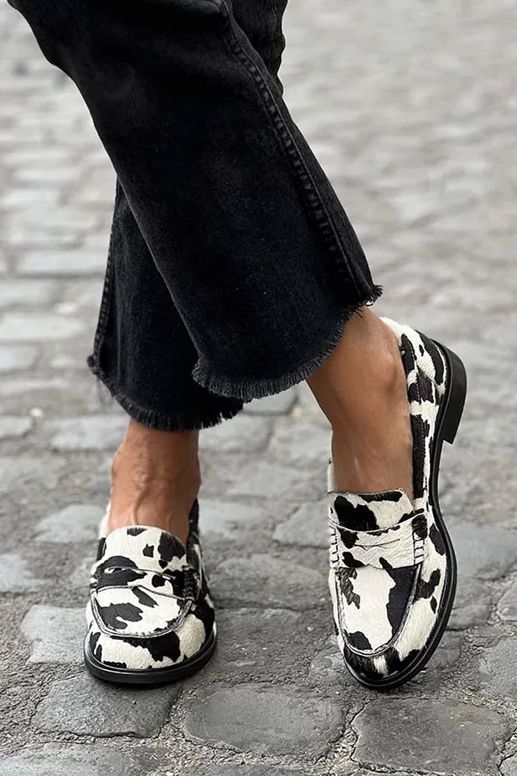 Isla | Cow-Print Leather Loafers