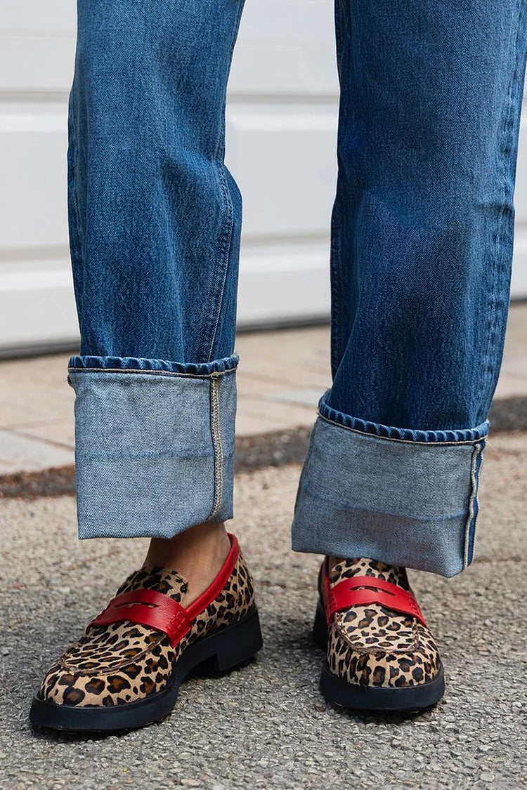 Ginevra | Leopard Print Loafer with Crimson Accent