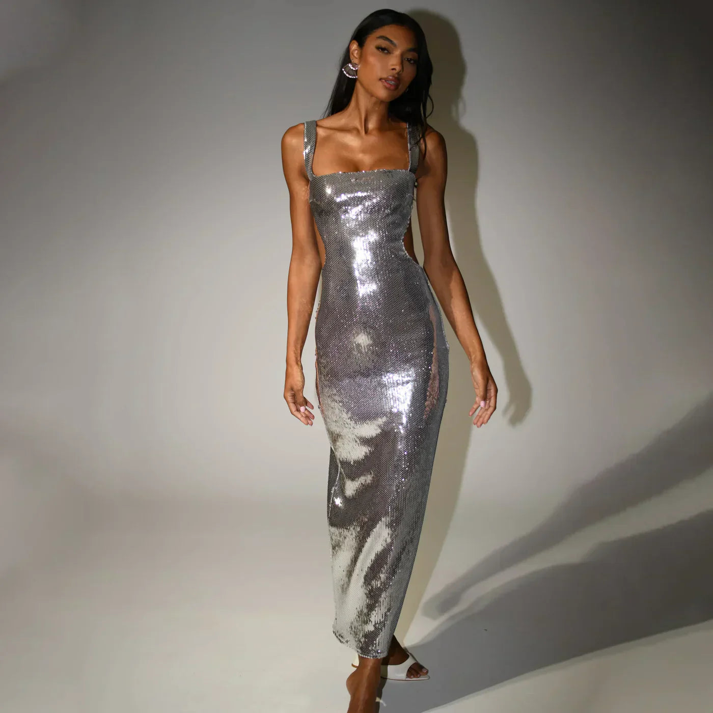 Mireille | Shimmering Spaghetti Strap Maxi Dress