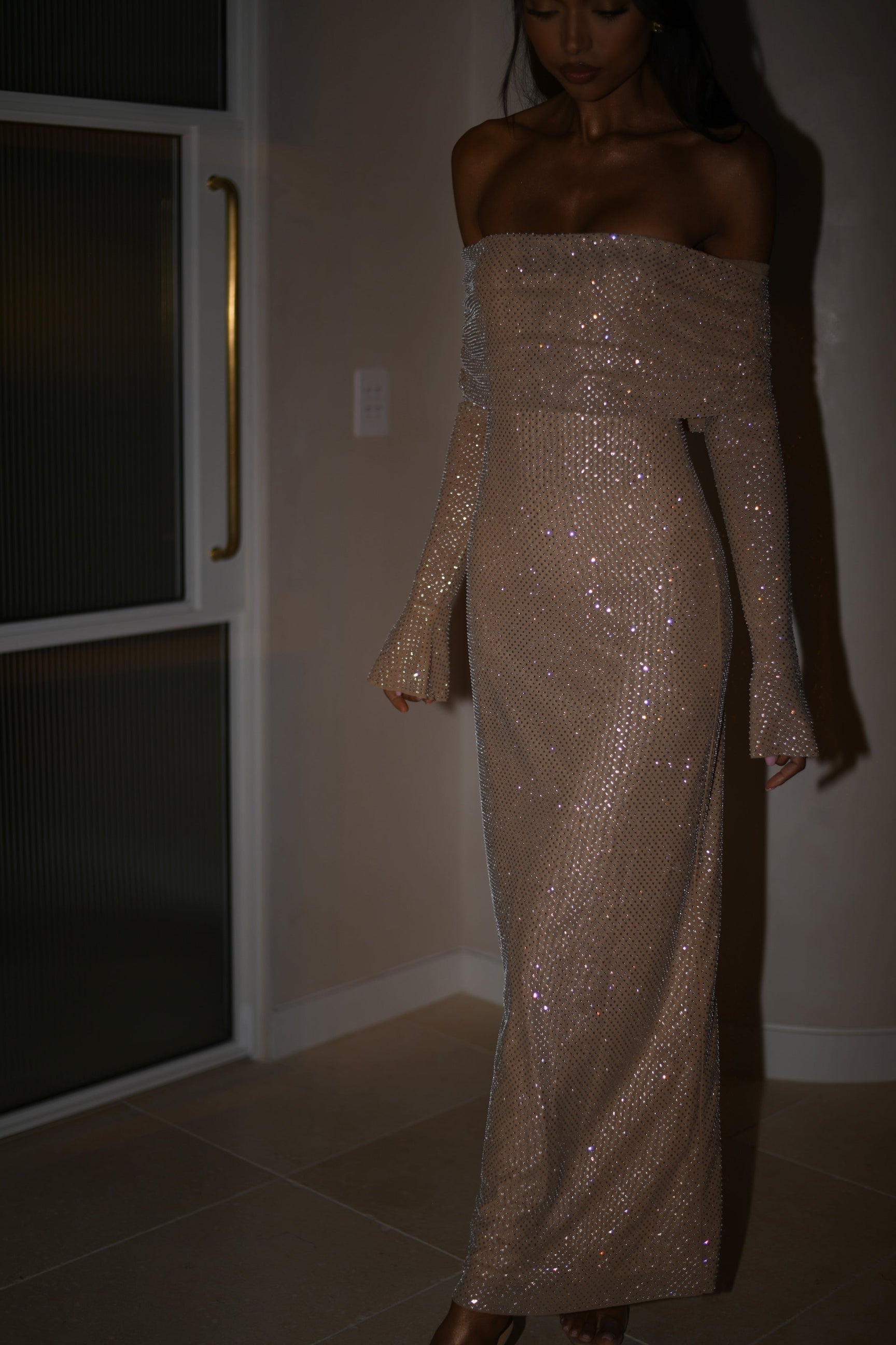 Bianca | Off-Shoulder Shimmering Maxi Dress