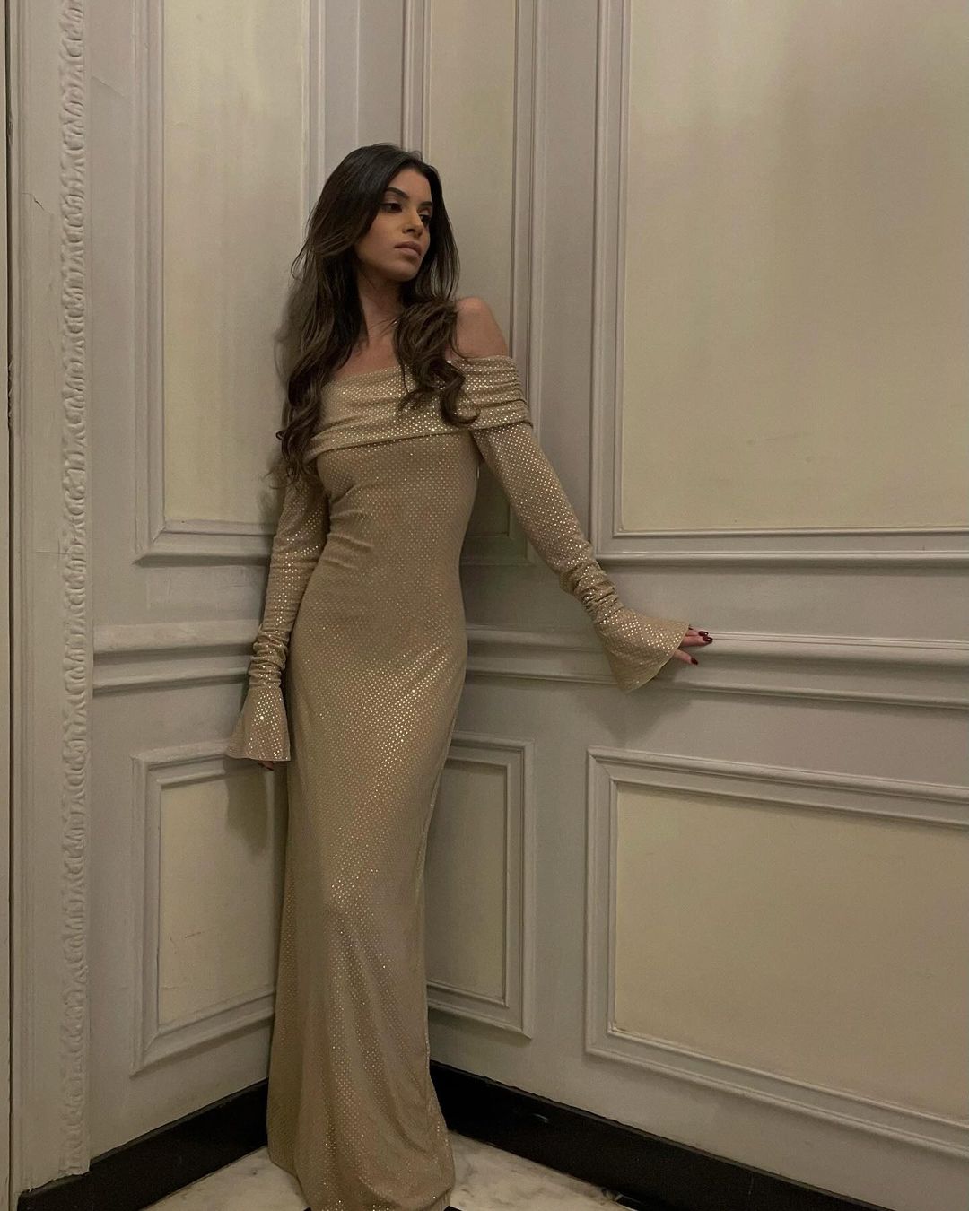 Bianca | Off-Shoulder Shimmering Maxi Dress
