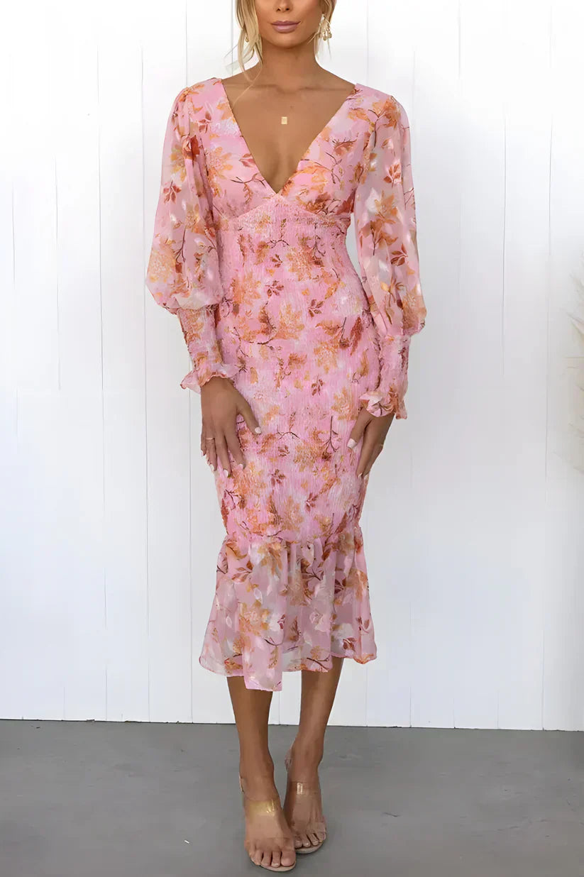 Elena | Floral Print Midi Dress