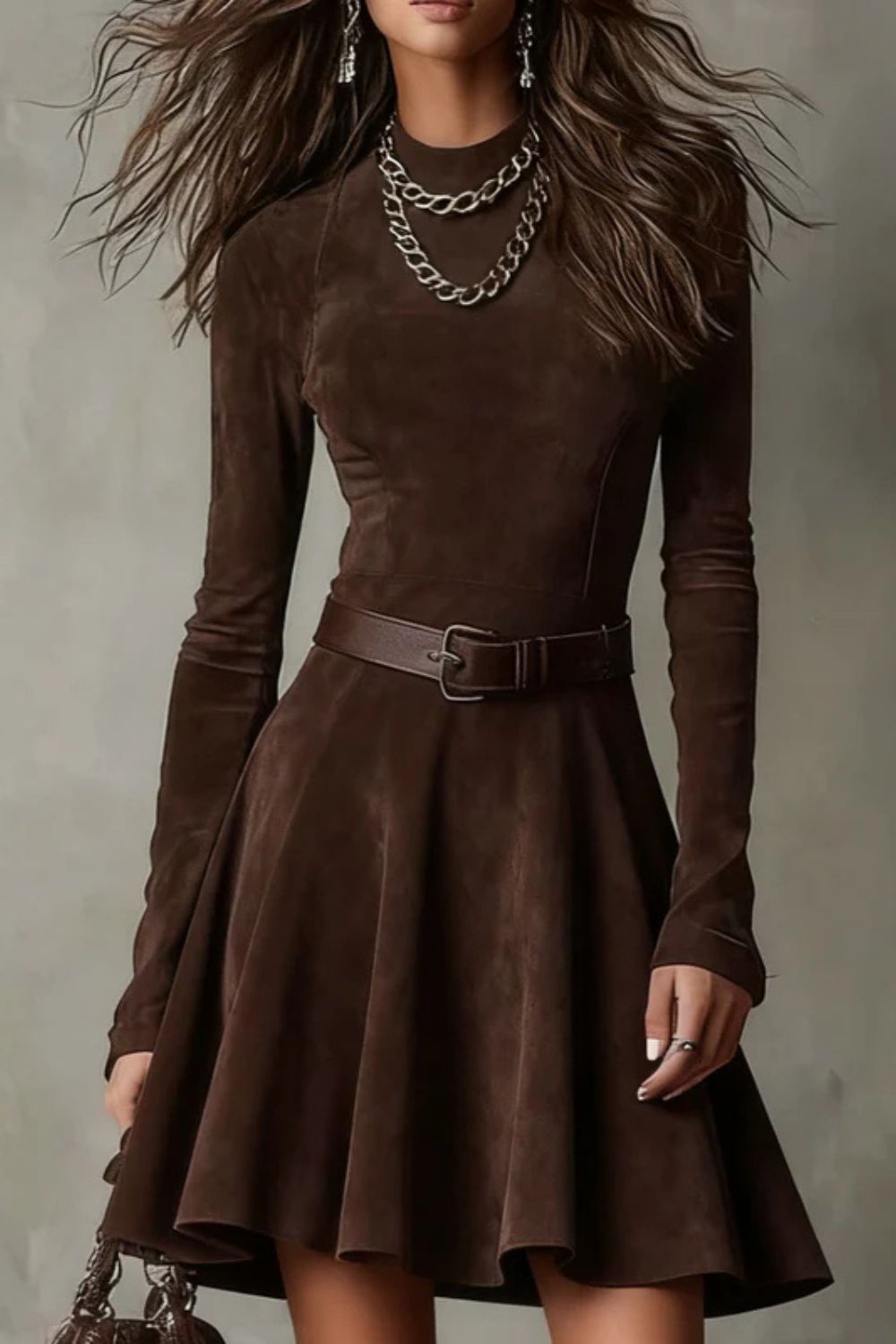 Cavellina – Belted suede effect – Mini dress (Belt included)