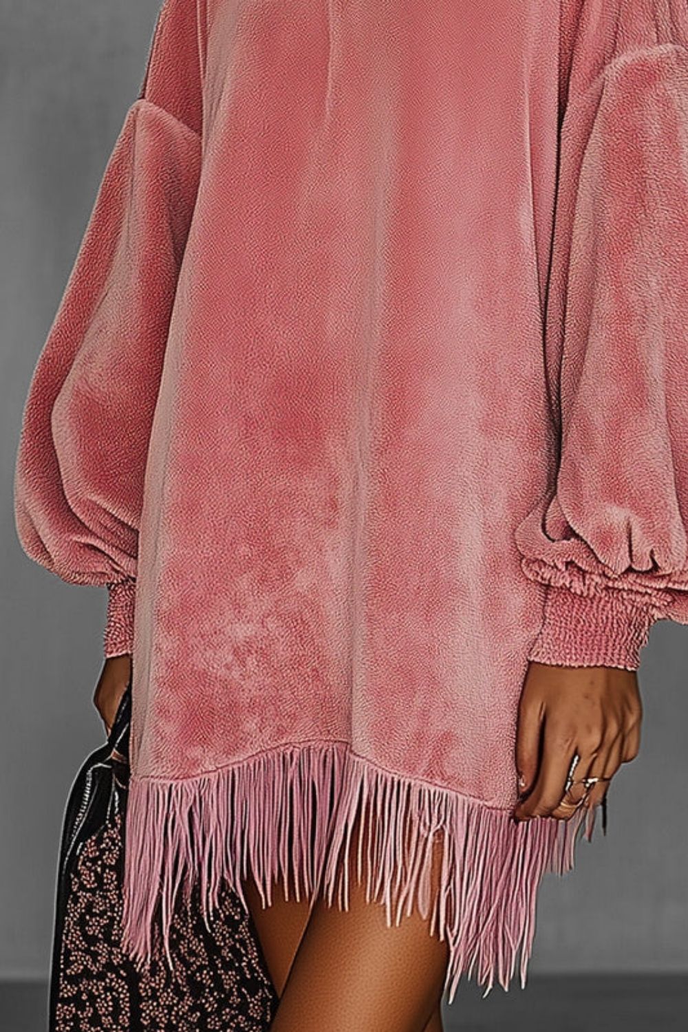 Bellurie – Voluminous sleeves – Fringe mini dress