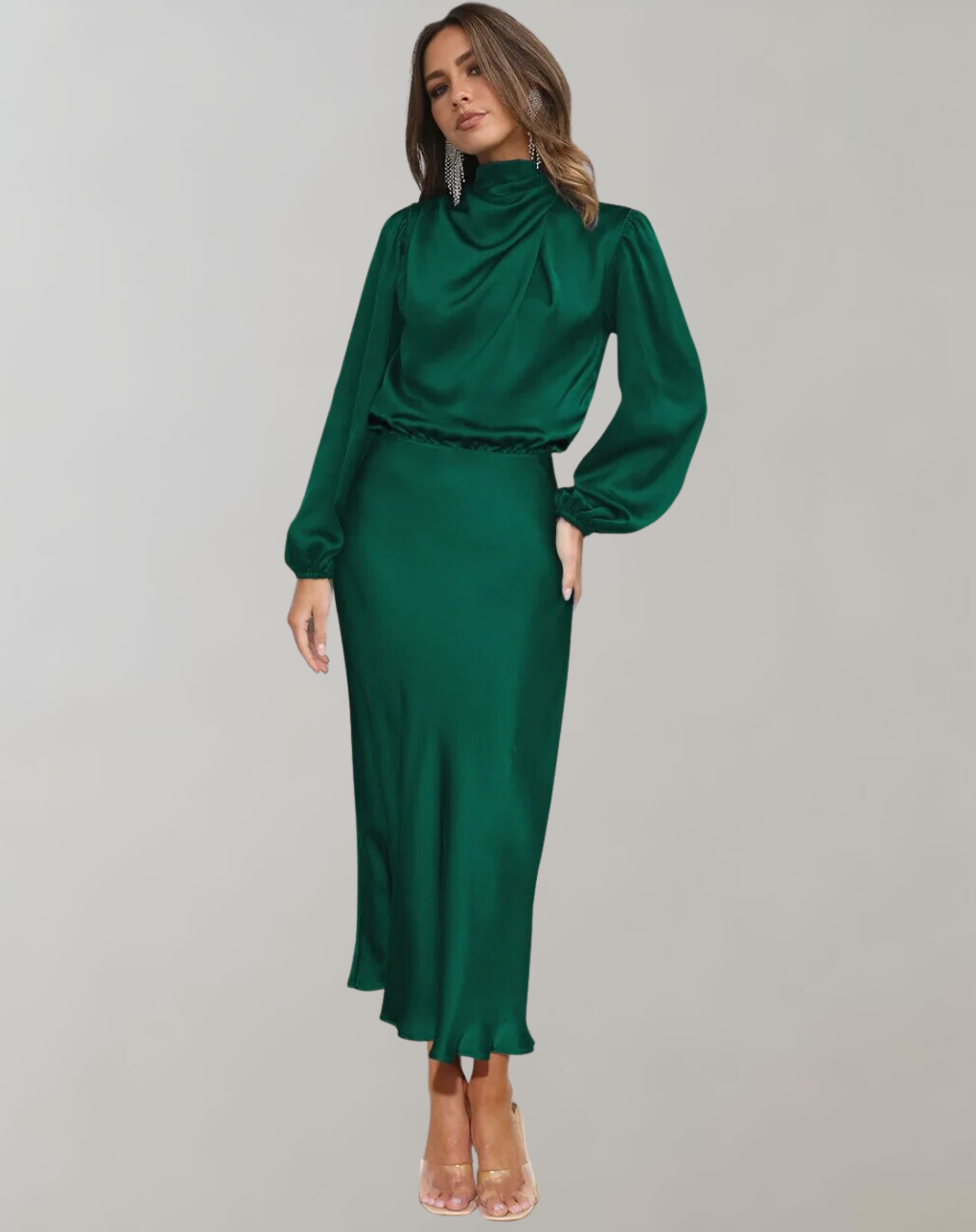 Celine | Long-Sleeved Satin Dress