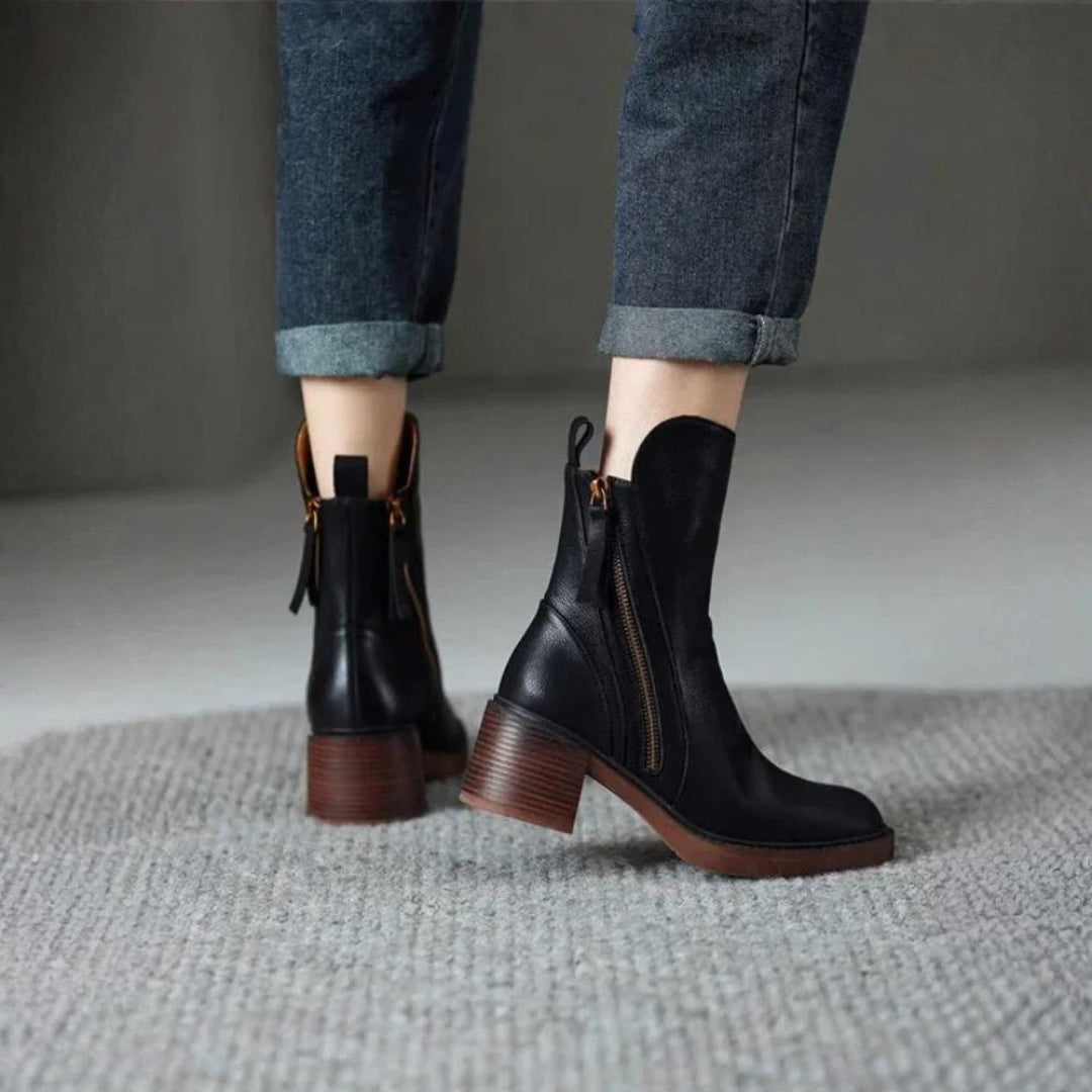Amara | Elegant Leather Ankle Boots