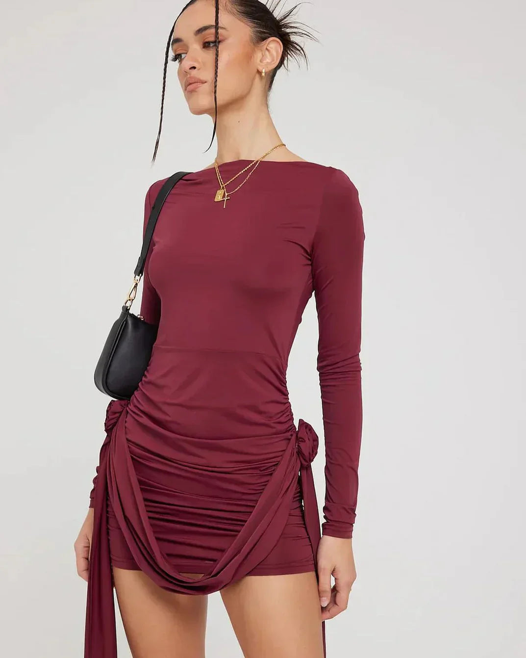 Evelina | Boat-Neck Garnet Dress