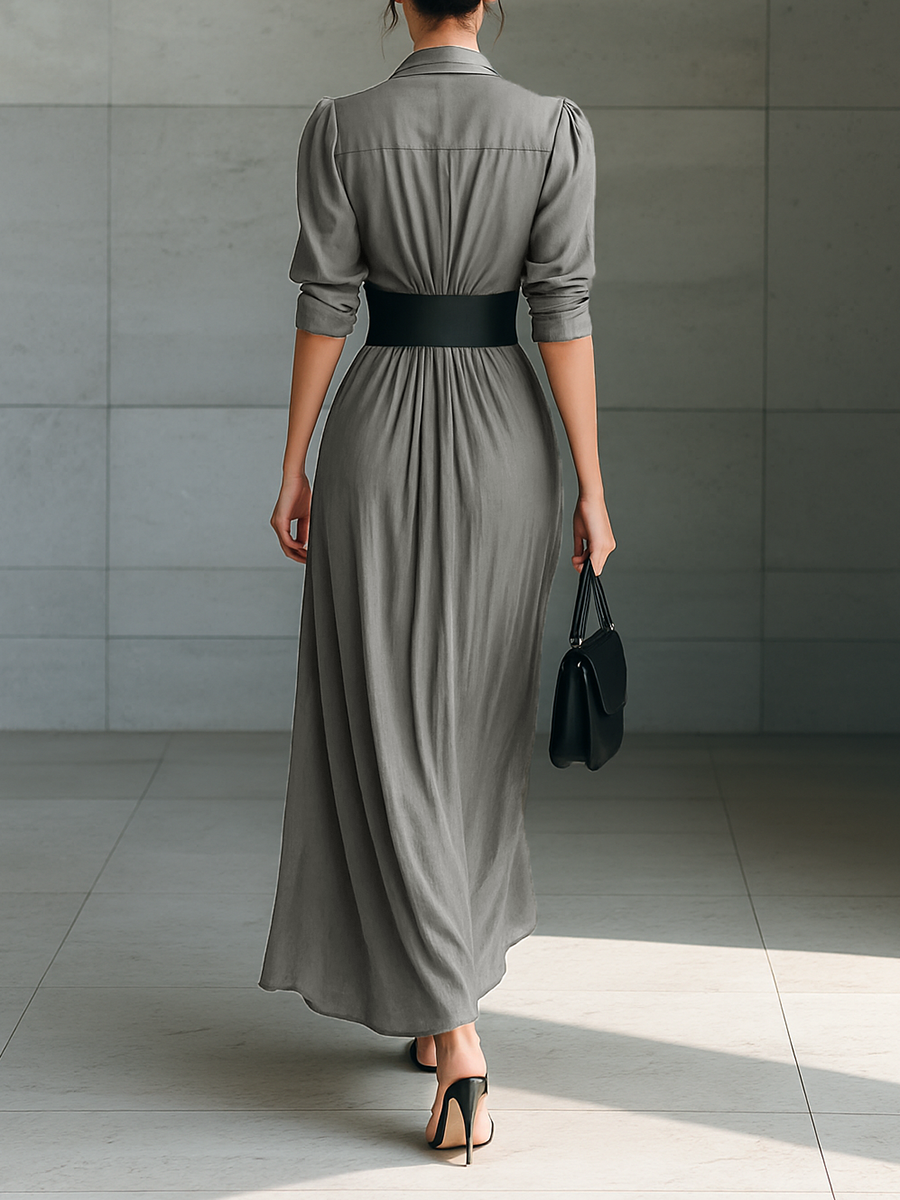 Solenzia – Pleated waist drama – Maxi shirt dress