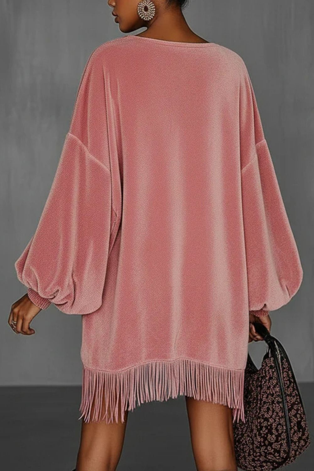 Bellurie – Voluminous sleeves – Fringe mini dress