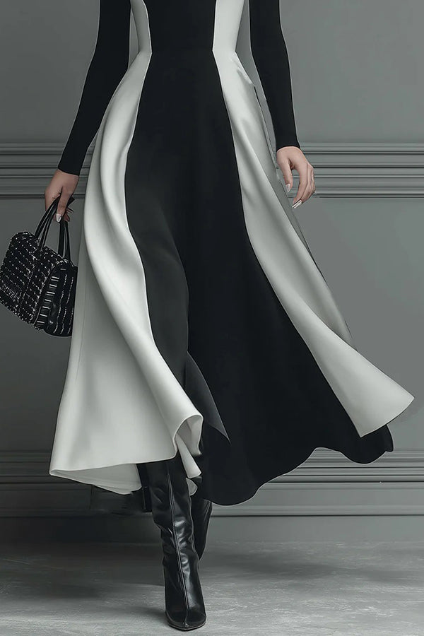 Mariveille – Sculpted contrast flow – Turtleneck dress