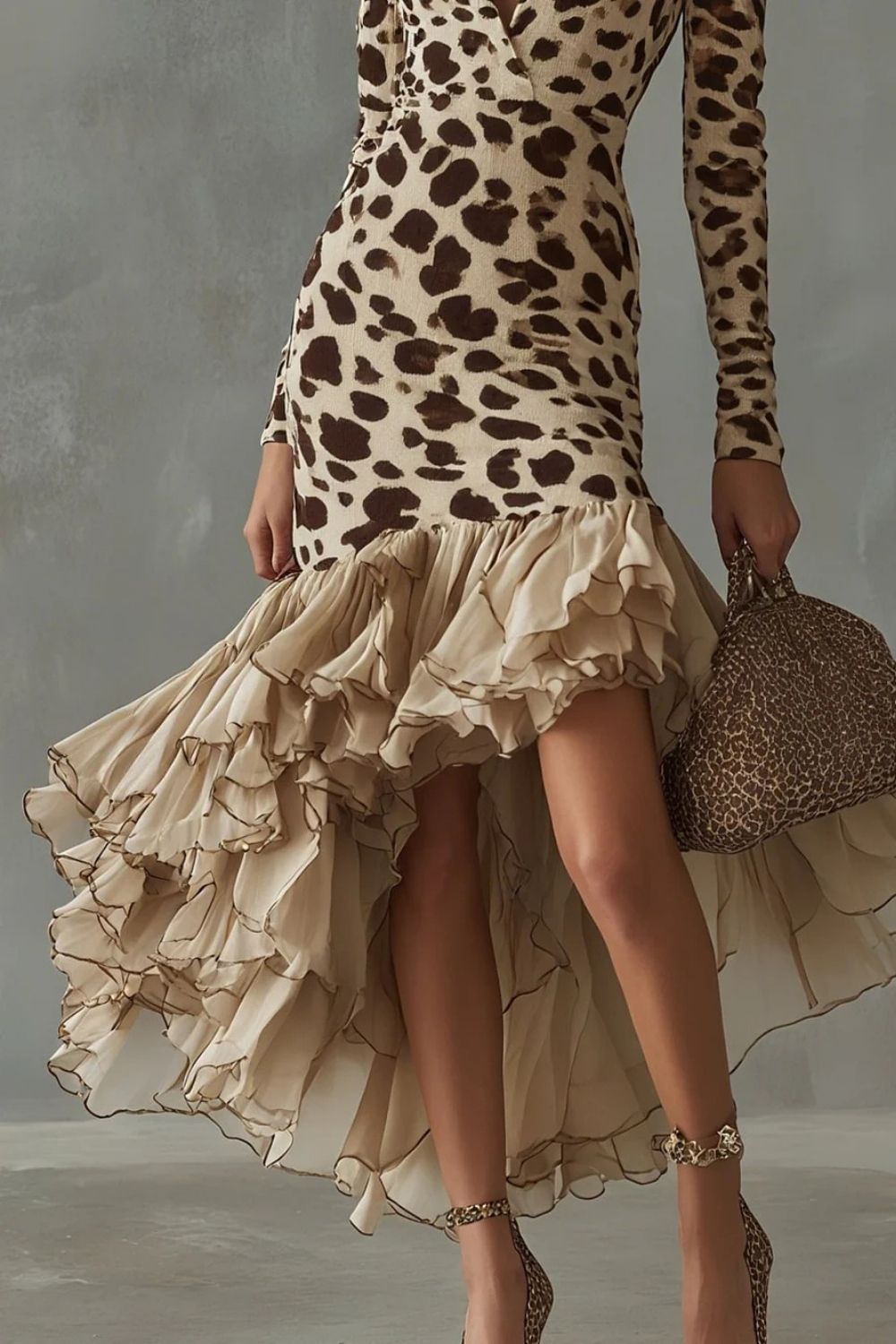 Lioraé – Ruffled hem – Leopard print midi dress