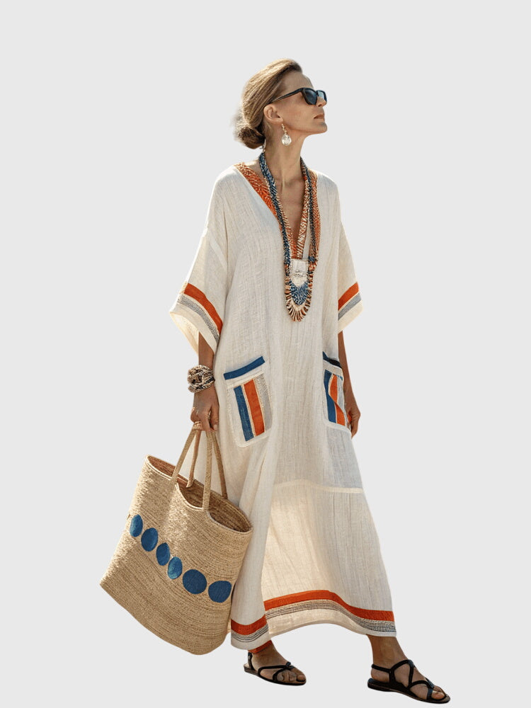 Celia | Ethereal Kaftan Robe with Aegean Accents