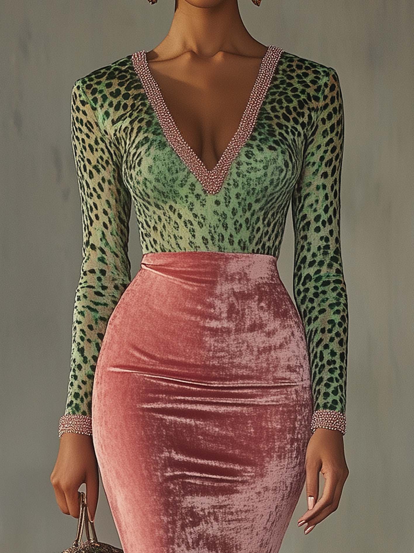 Virelline – Leopard velvet contrast – Bodycon midi dress