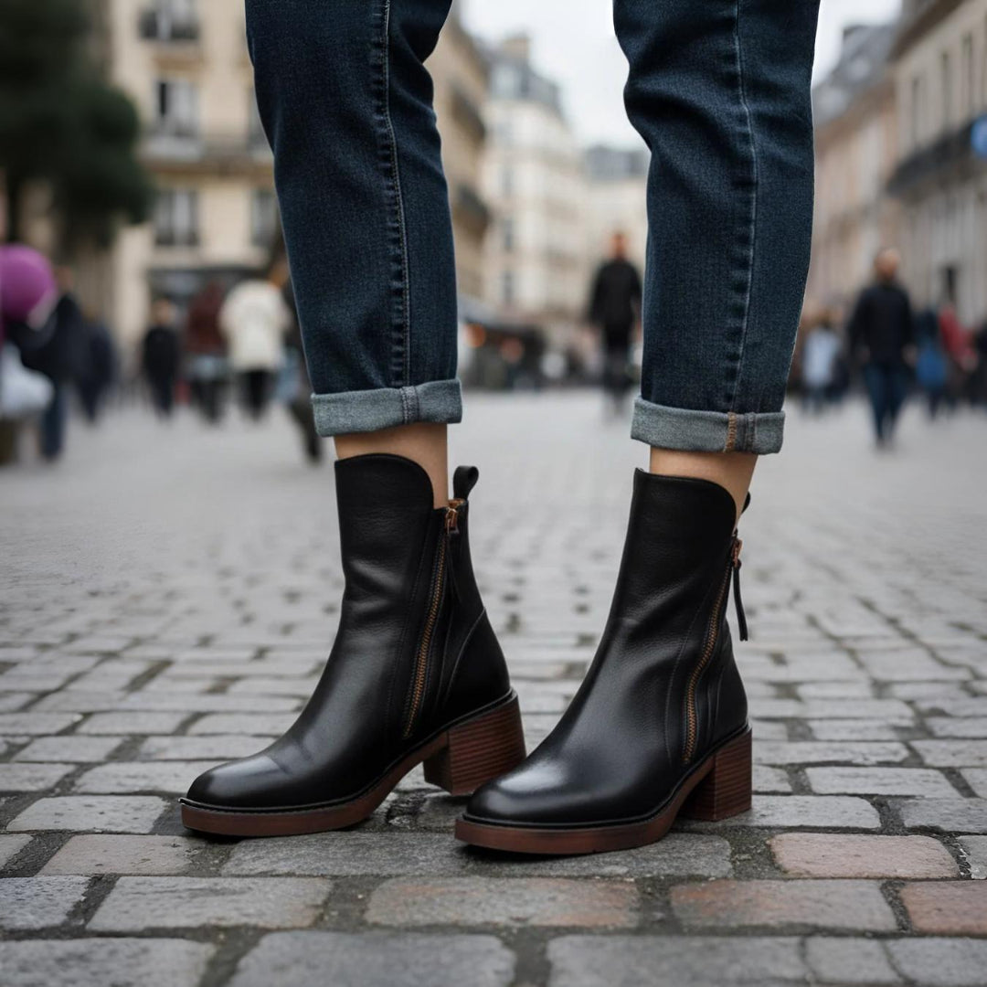 Amara | Elegant Leather Ankle Boots